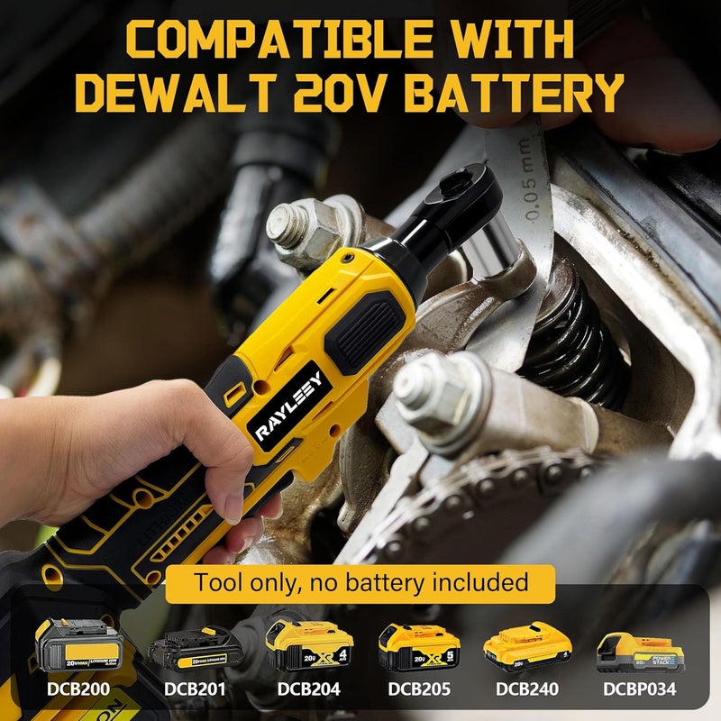 RAYLEEY 3/8" Cordless Ratchet Wrench for DEWALT 20V MAX Battery, 45 Ft-lbs(60 N.m) Power Electric Ratchet Tool Kit, Variable Speed Control, 7 Sockets, 1/4"Adapter & 3" Extension Bar (Tool Only) - Image 4